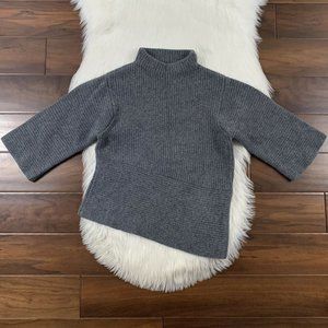 Ann Mashburn Women's Size Small Gray 100% Wool Mock Neck Ribbed Knit Sweater Top